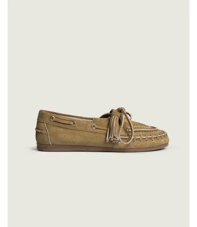 Posa Boat Loafer Fringe Suede Tan