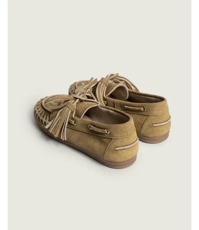 Posa Boat Loafer Fringe Suede Tan