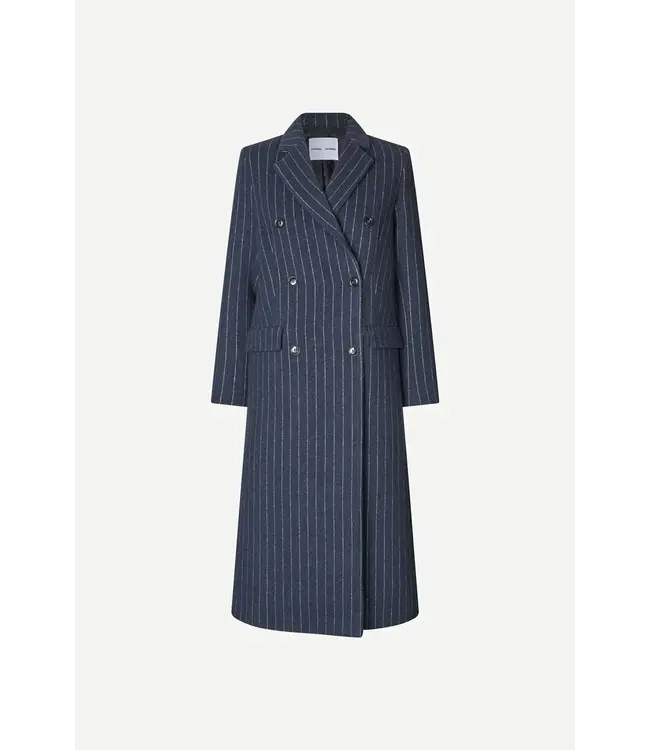 Samsøe Samsøe Safalcon Coat Blue Grey Pinstripe