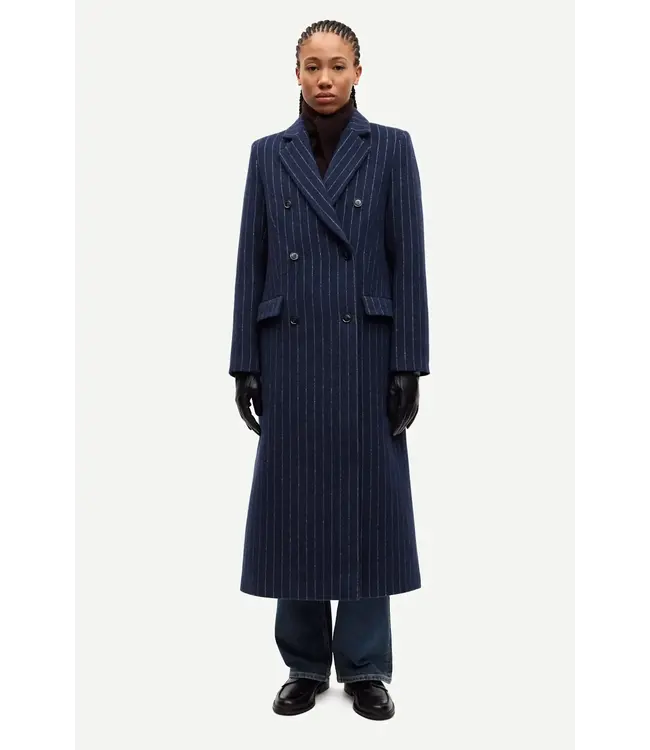 Samsøe Samsøe Safalcon Coat Blue Grey Pinstripe