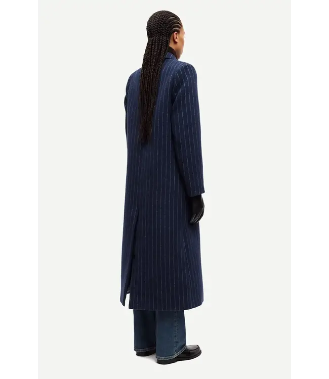 Samsøe Samsøe Safalcon Coat Blue Grey Pinstripe
