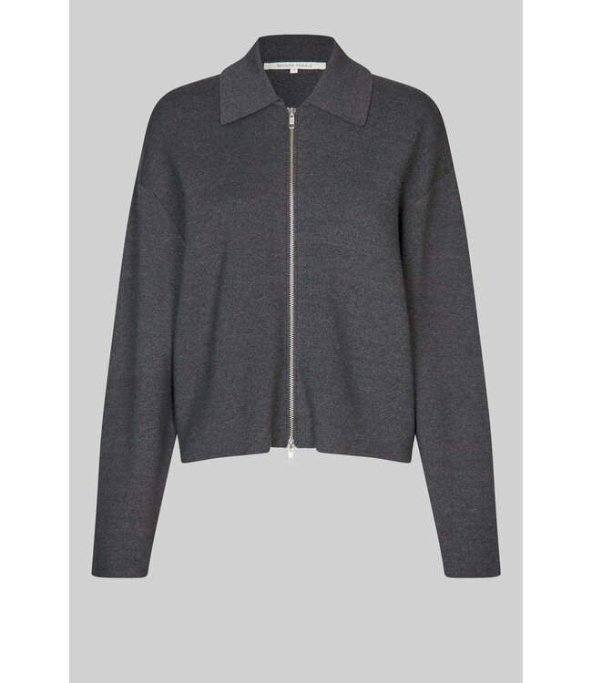 Second Female Siv Knit Cardigan Dark Grey Melange