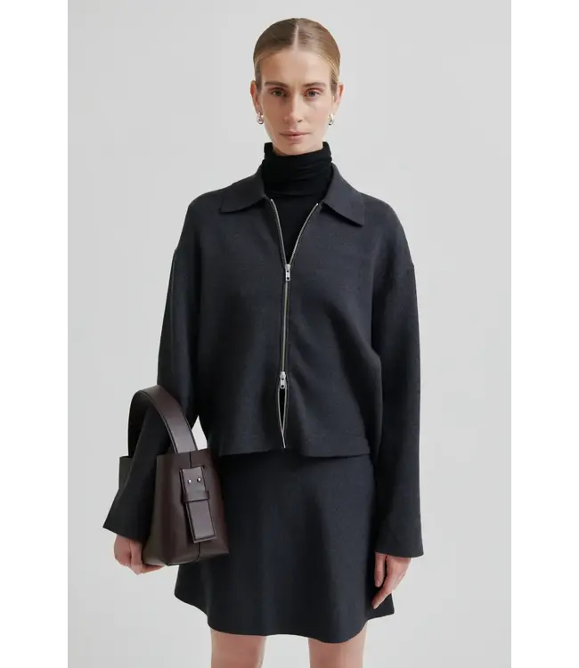 Second Female Siv Knit Cardigan Dark Grey Melange