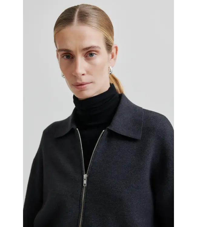 Second Female Siv Knit Cardigan Dark Grey Melange