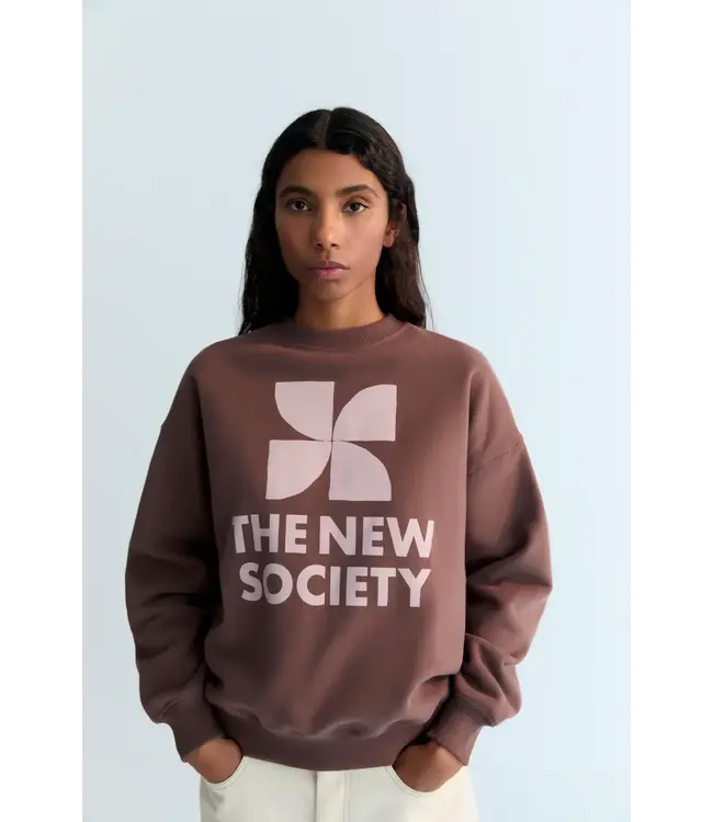 The New Society TNS logo sweater roast brown
