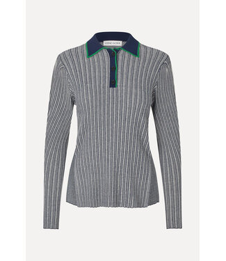 Stine Goya Long Sleeve Knit Polo Soft Striped Rib