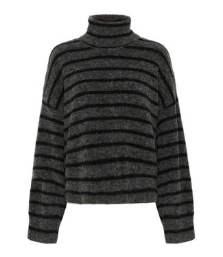 Gestuz Alpha Rollneck Striped Charcoal Black