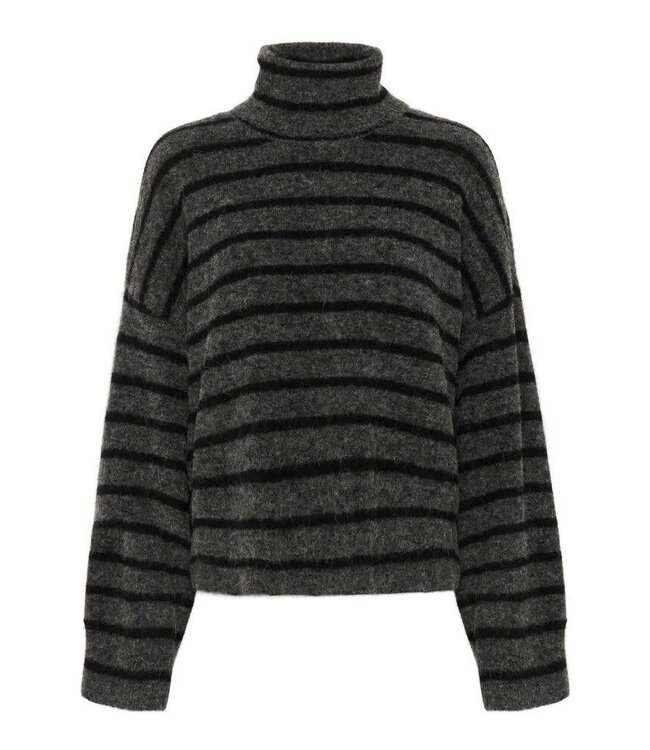 Gestuz Alpha Rollneck Striped Charcoal Black