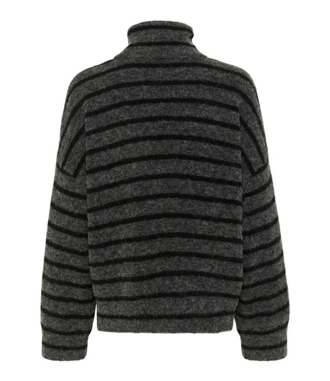 Gestuz Alpha Rollneck Striped Charcoal Black