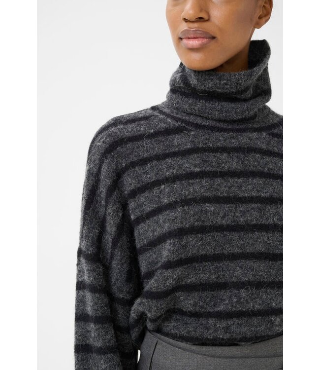 Gestuz Alpha Rollneck Striped Charcoal Black