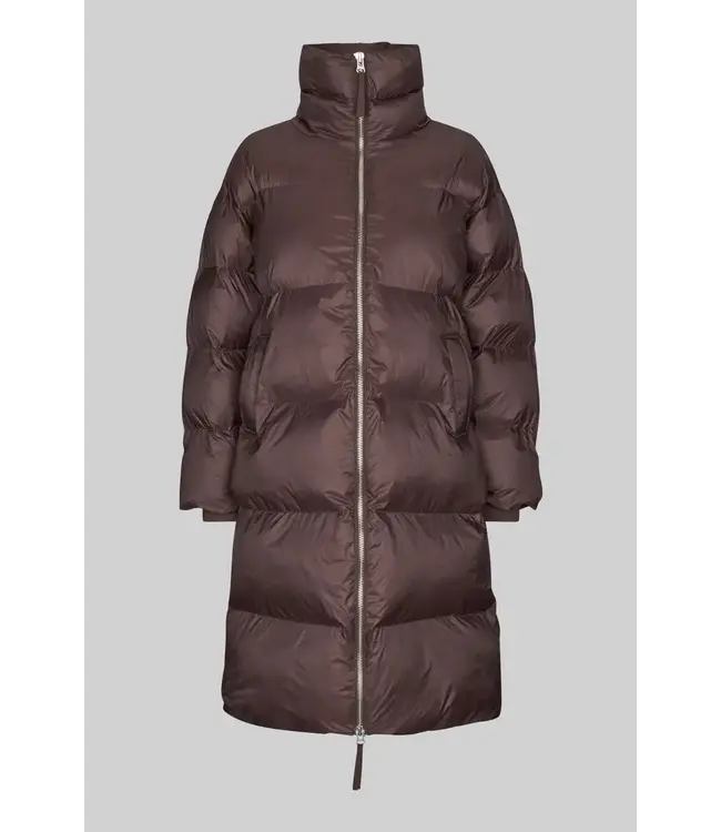 Second Female Riya Long Puffer Jacket Chocolate Plum