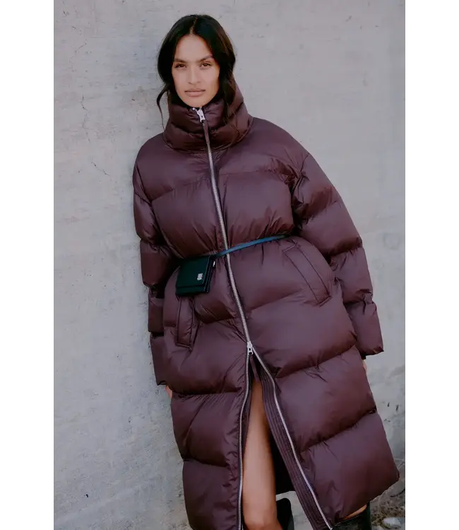 Second Female Riya Long Puffer Jacket Chocolate Plum