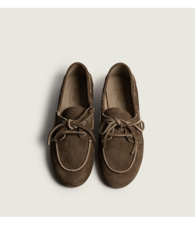 Posa Boat Loafer Suede Dark Brown