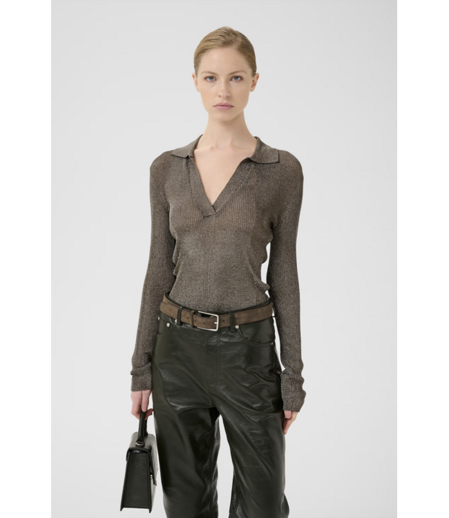 Gestuz Silvi Polo Top Warm Grey Metallic