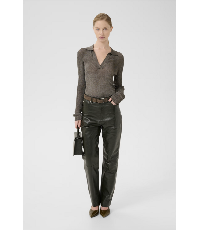 Gestuz Silvi Polo Top Warm Grey Metallic