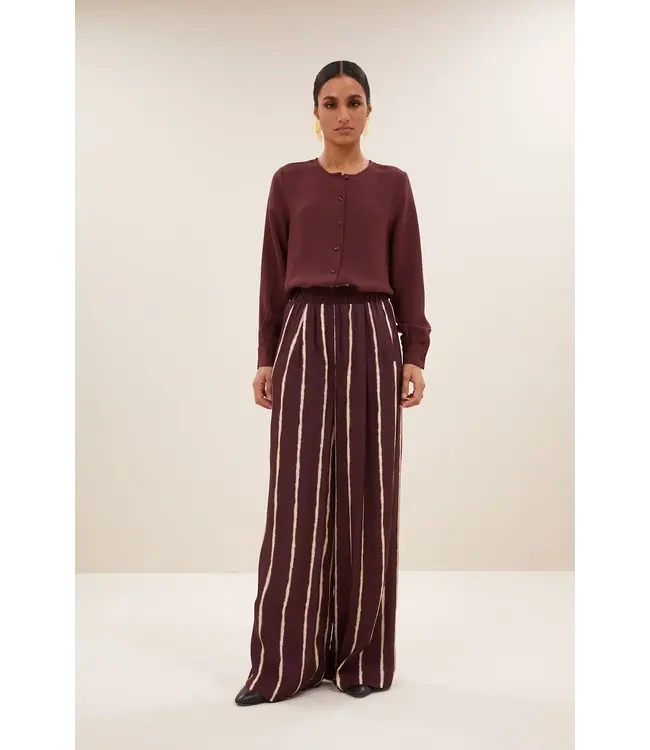 By Bar Noi Satin Stripe Blouse Pecan