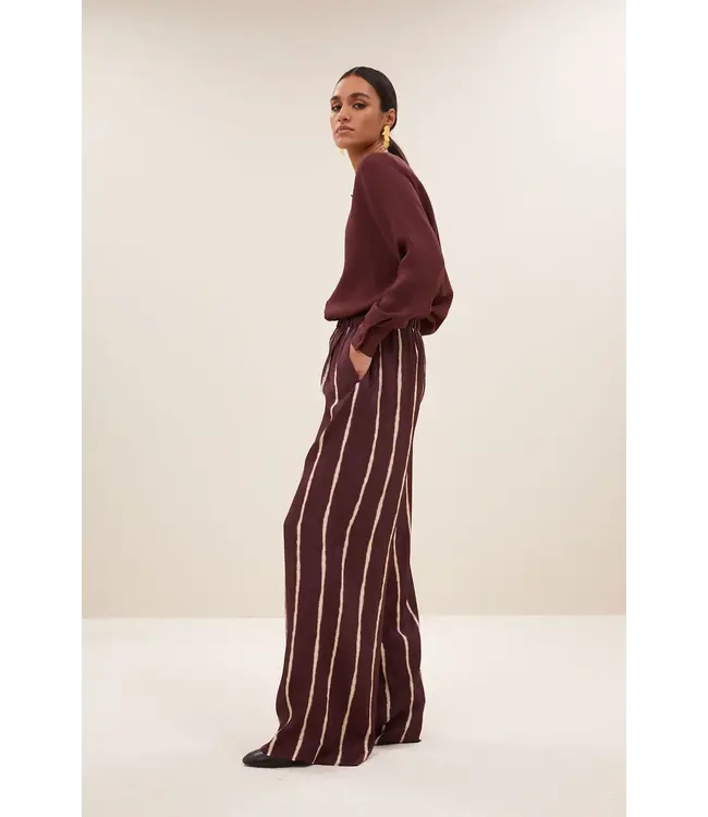 By Bar Noi Satin Stripe Blouse Pecan