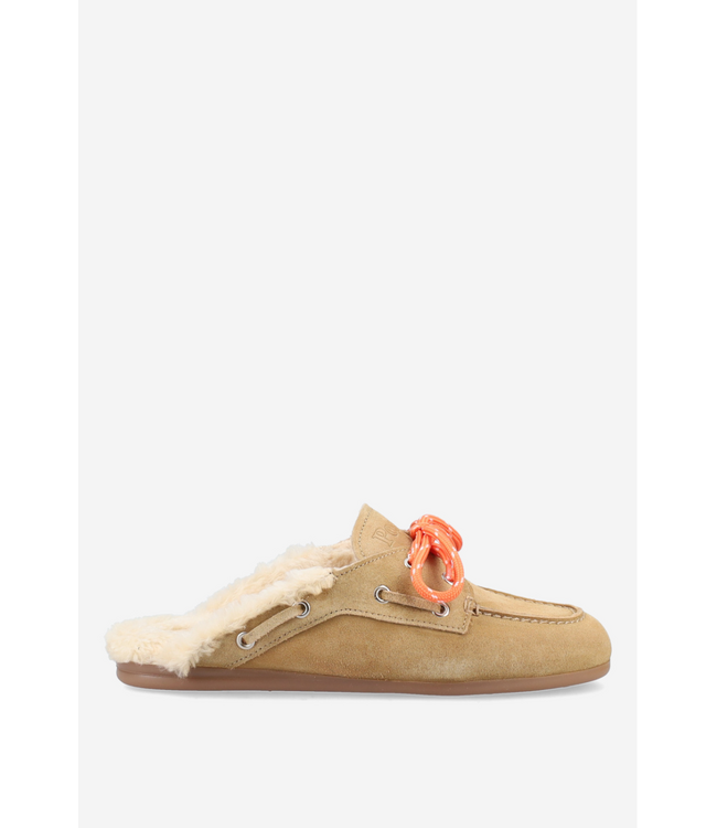 Posa Boat Loafer Mule Fur Desert Tan