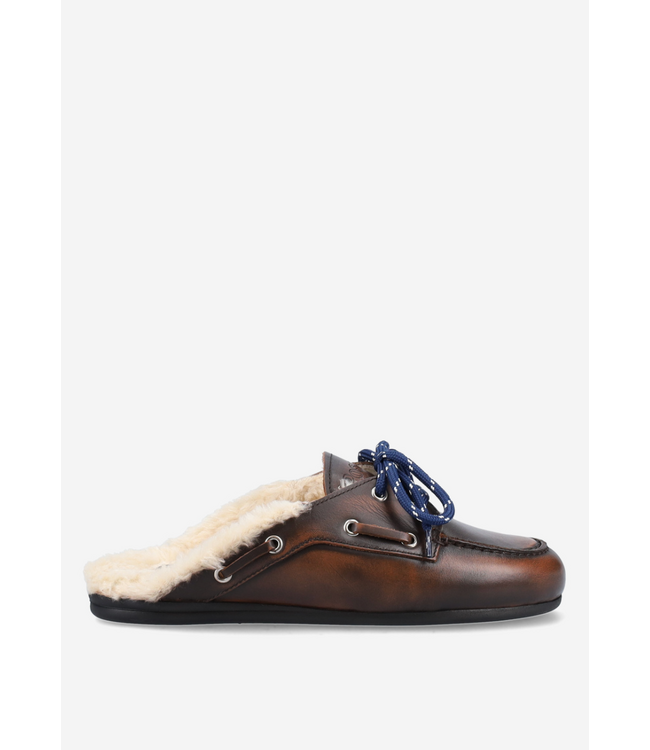Posa Boat Loafer Mule Fur Dark Coffee