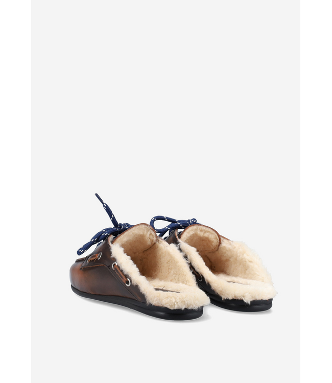 Posa Boat Loafer Mule Fur Dark Coffee