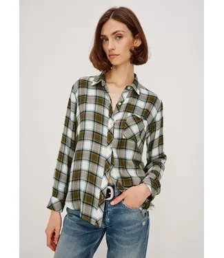 Rails Hunter olive stone check shirt