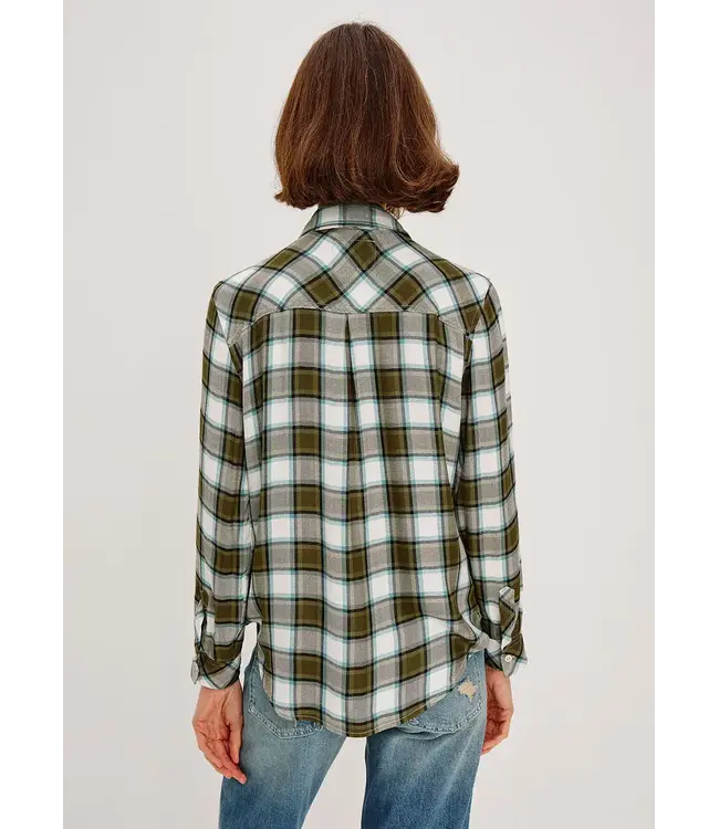 Rails Hunter olive stone check shirt