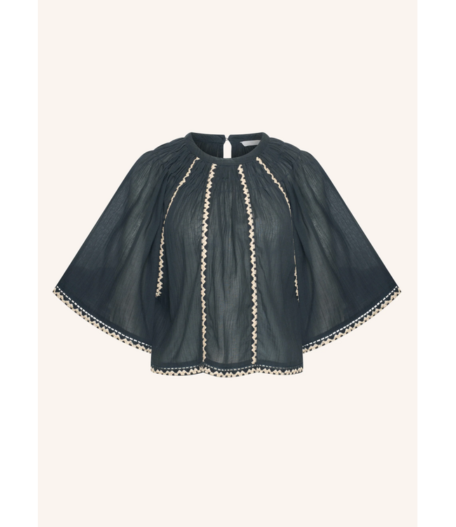 By Bar Emmi Embroidery Blouse Charcoal