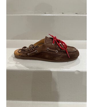 Posa Boat Loafer Mule Suede Dark Brown