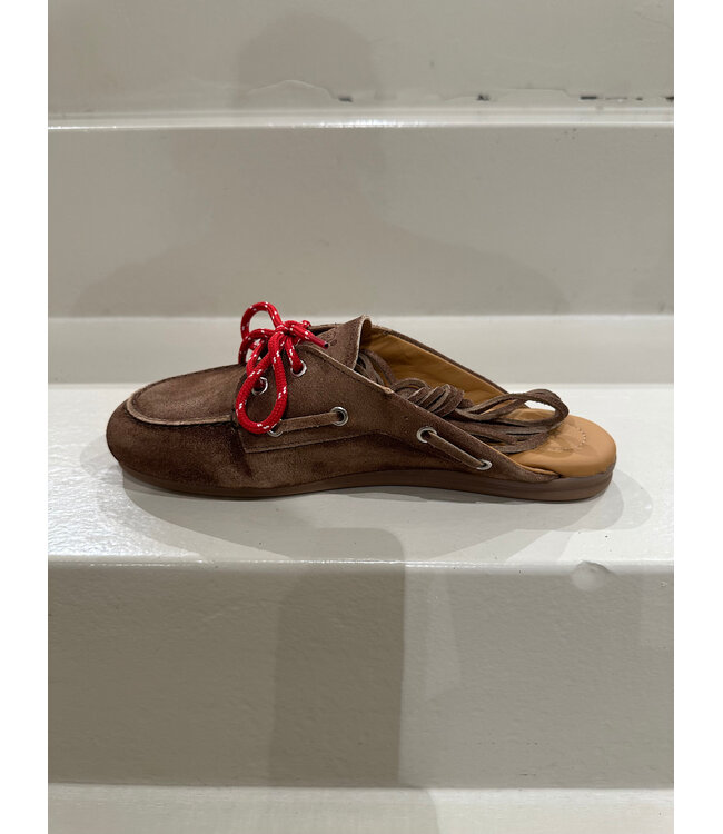Posa Boat Loafer Mule Suede Dark Brown