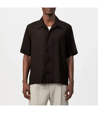 Drykorn Meryn linen short sleeve shirt 1104 dark brown
