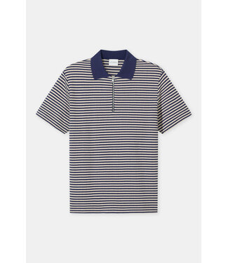 Closed Zipped polo waffle structure stripe navy