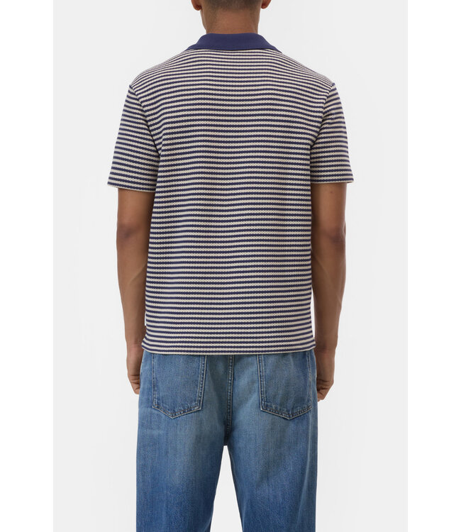 Closed Zipped polo waffle structure stripe navy