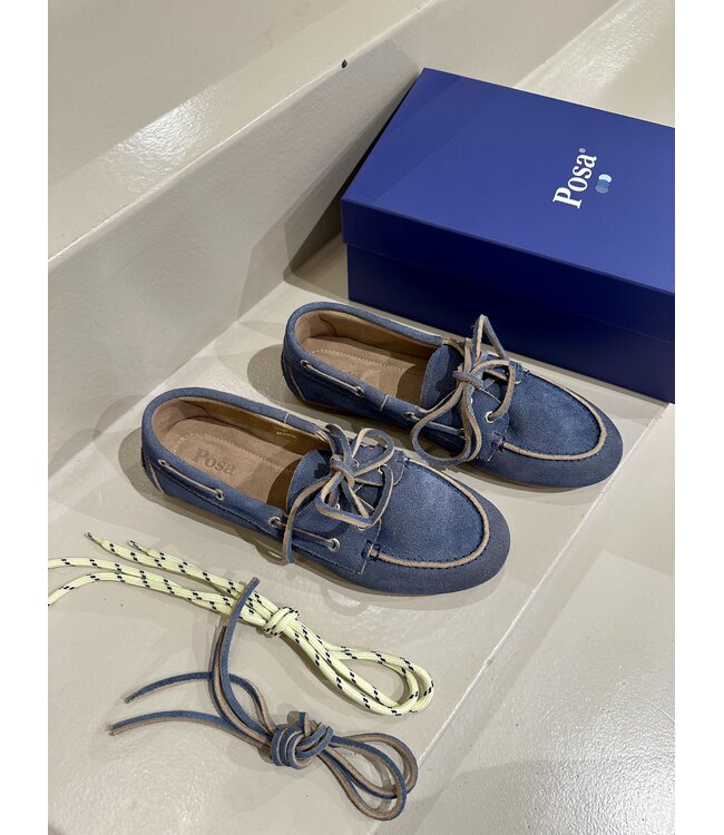 Posa Boat Loafer Suede Cloudy Blue