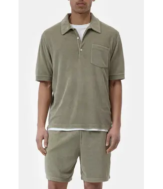 Closed Short sleeve toweling polo pebble green