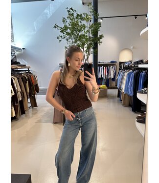 Closed V Neck strap top Brown