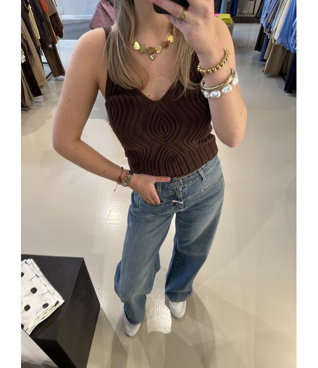 Closed V Neck strap top Brown