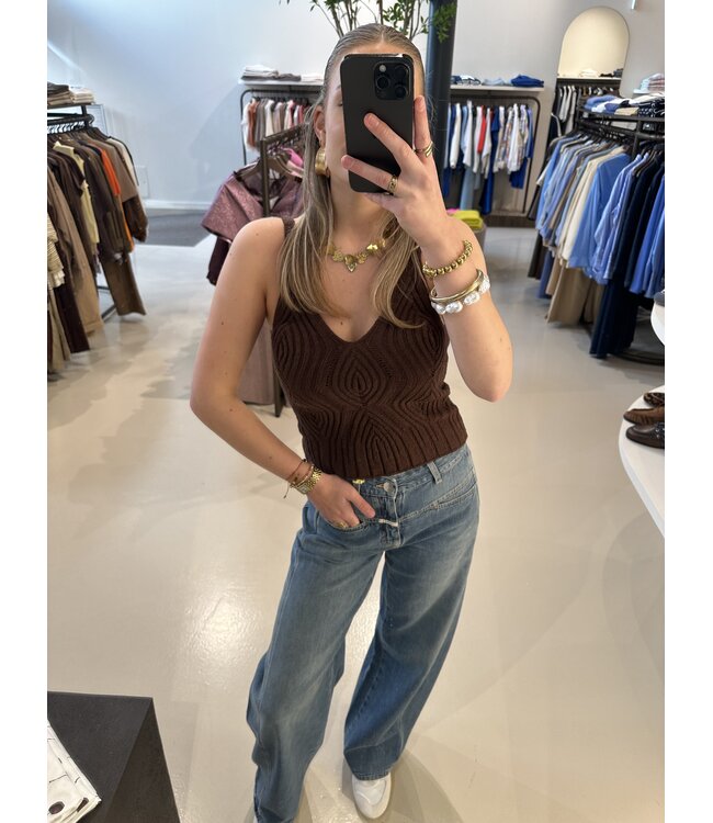 Closed V Neck strap top Brown