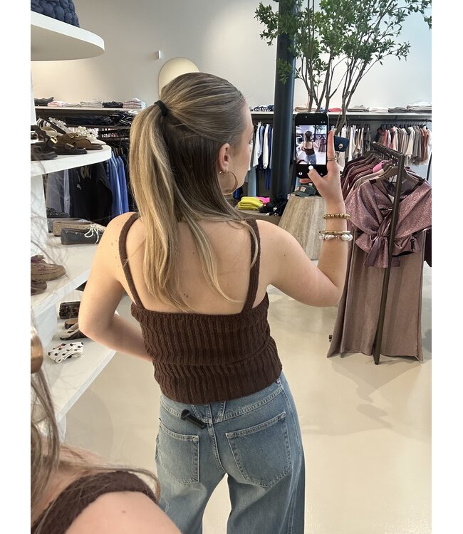 Closed V Neck strap top Brown