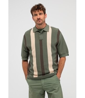 Butcher of Blue Delvin knit stripe polo jade green