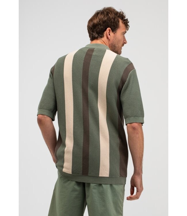 Butcher of Blue Delvin knit stripe polo jade green