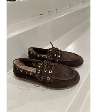 Posa Boat Loafer Suede Saddle Stitch Dark brown