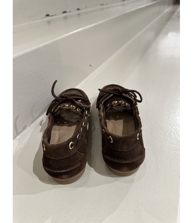 Posa Boat Loafer Suede Saddle Stitch Dark brown