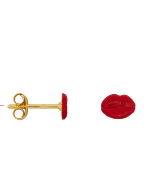 Betty Bogaers Lips Stud Earring Red Enamel Gold (one piece)