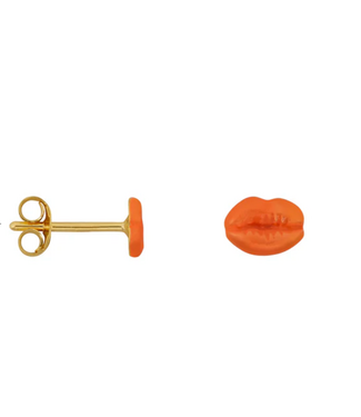 Betty Bogaers Copy of Lips Stud Earring Red Enamel Gold (one piece)
