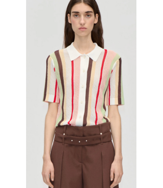 Stine Goya Tricot Knit Short Sleeve Polo Baseball Pinstripes