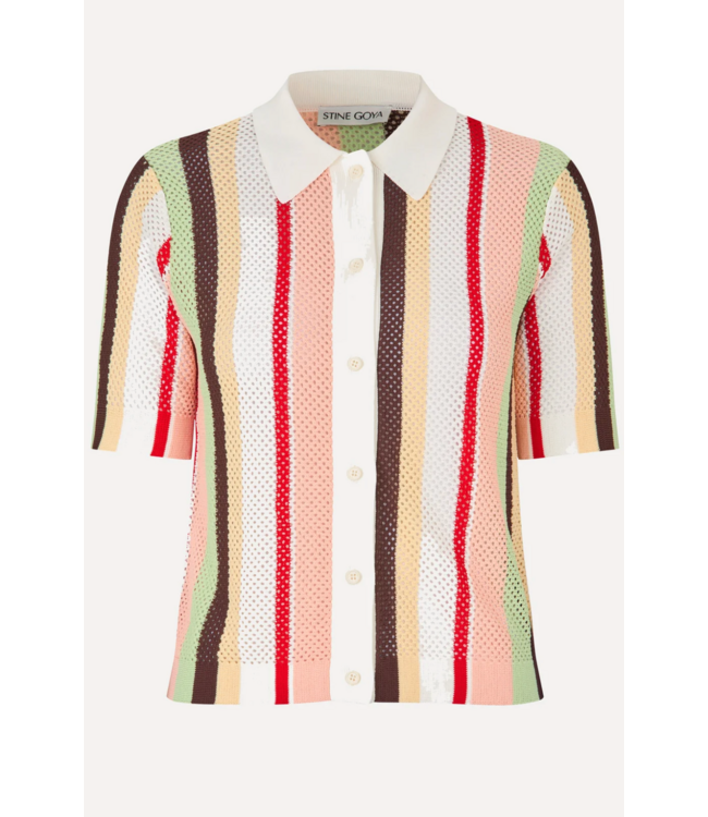 Stine Goya Tricot Knit Short Sleeve Polo Baseball Pinstripes