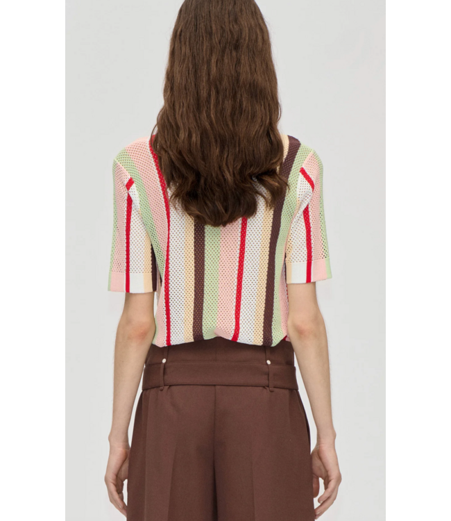 Stine Goya Tricot Knit Short Sleeve Polo Baseball Pinstripes