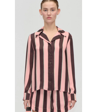 Stine Goya Wide Point Collar Shirt Rosewood Mint Stripes