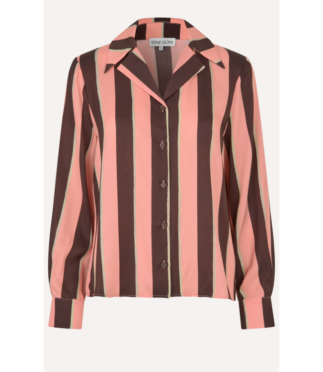 Stine Goya Wide Point Collar Shirt Rosewood Mint Stripes