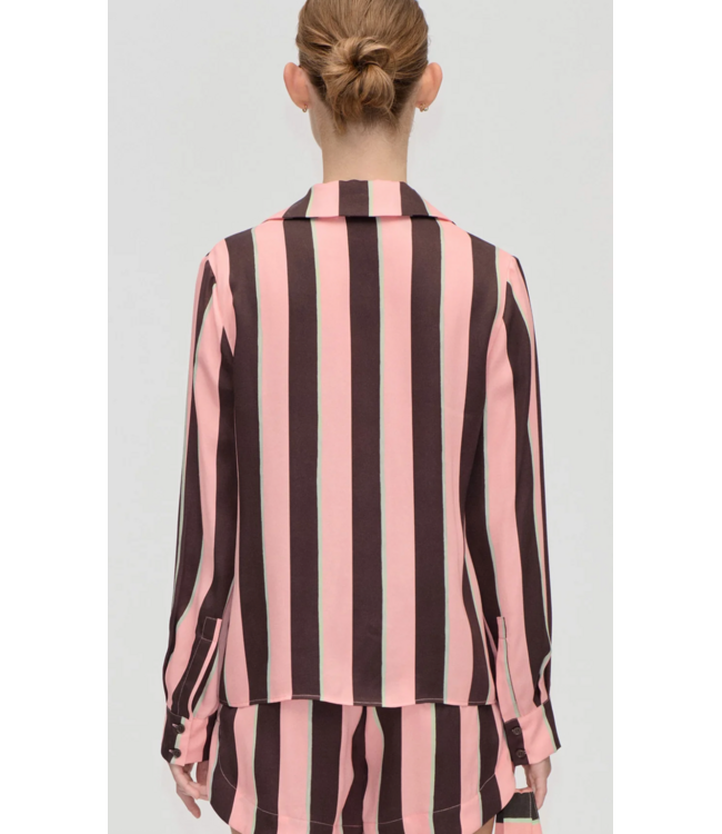 Stine Goya Wide Point Collar Shirt Rosewood Mint Stripes